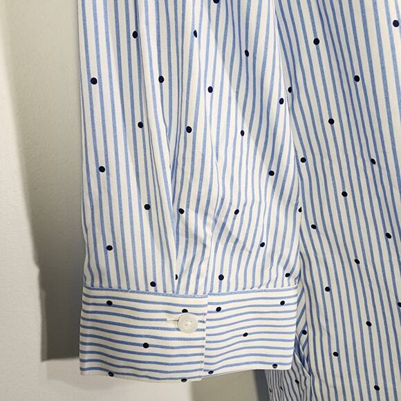 Chico's Womens Easy Cotton Pocket Tunic Dot Stripe 3/4 Sleeve Blue 4/6 No Iron - Picture 6 of 10